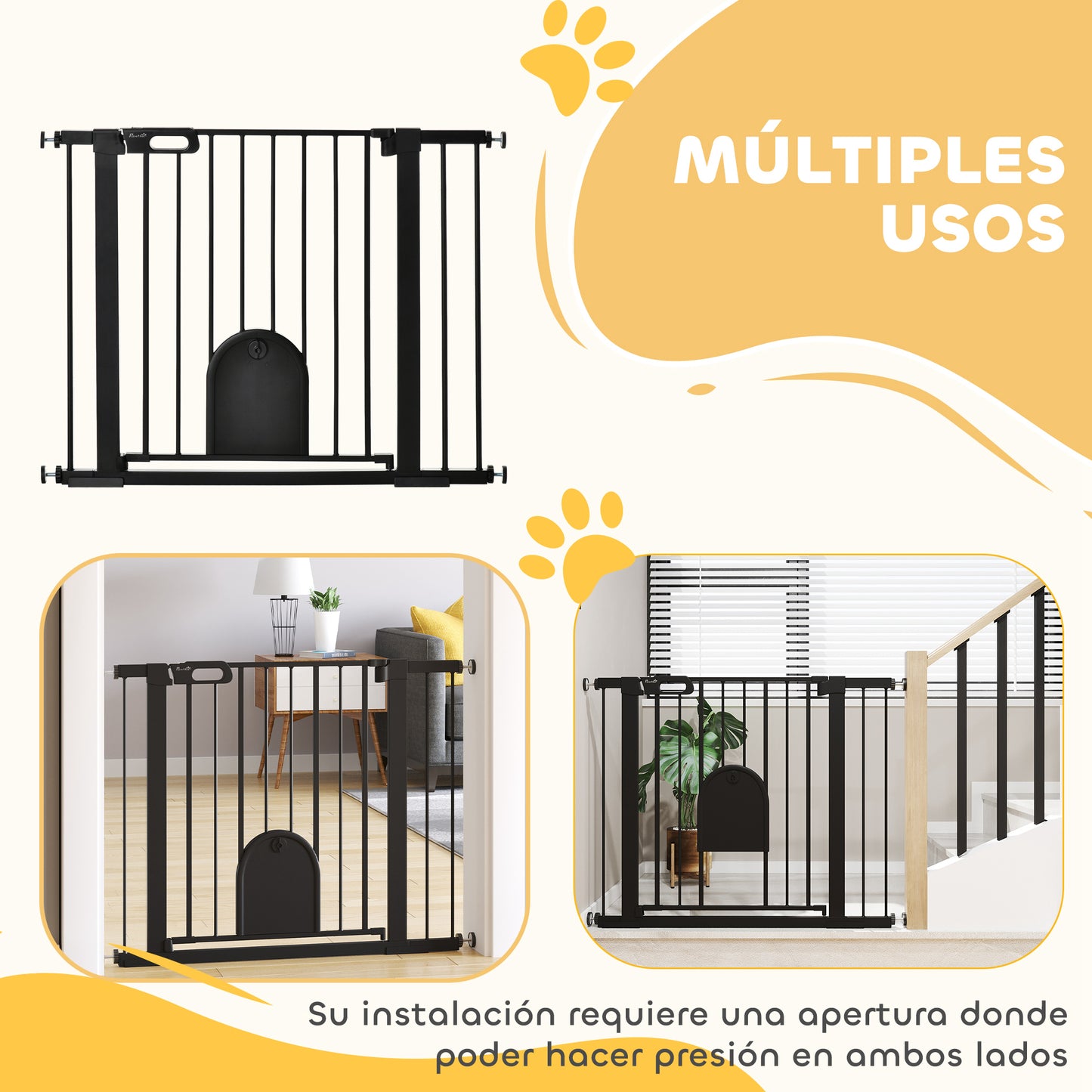 Pawhut Barrera De Seguridad 75-103cm Con 2 Extensiones Cierre Automático Negro_3
