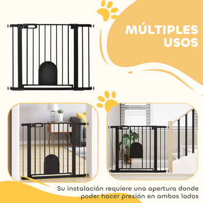 Pawhut Barrera De Seguridad 75-103cm Con 2 Extensiones Cierre Automático Negro_3