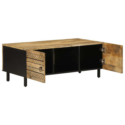 Mesa De Centro Madera Maciza De Mango Rugosa Negro 100x54x40 Cm_0