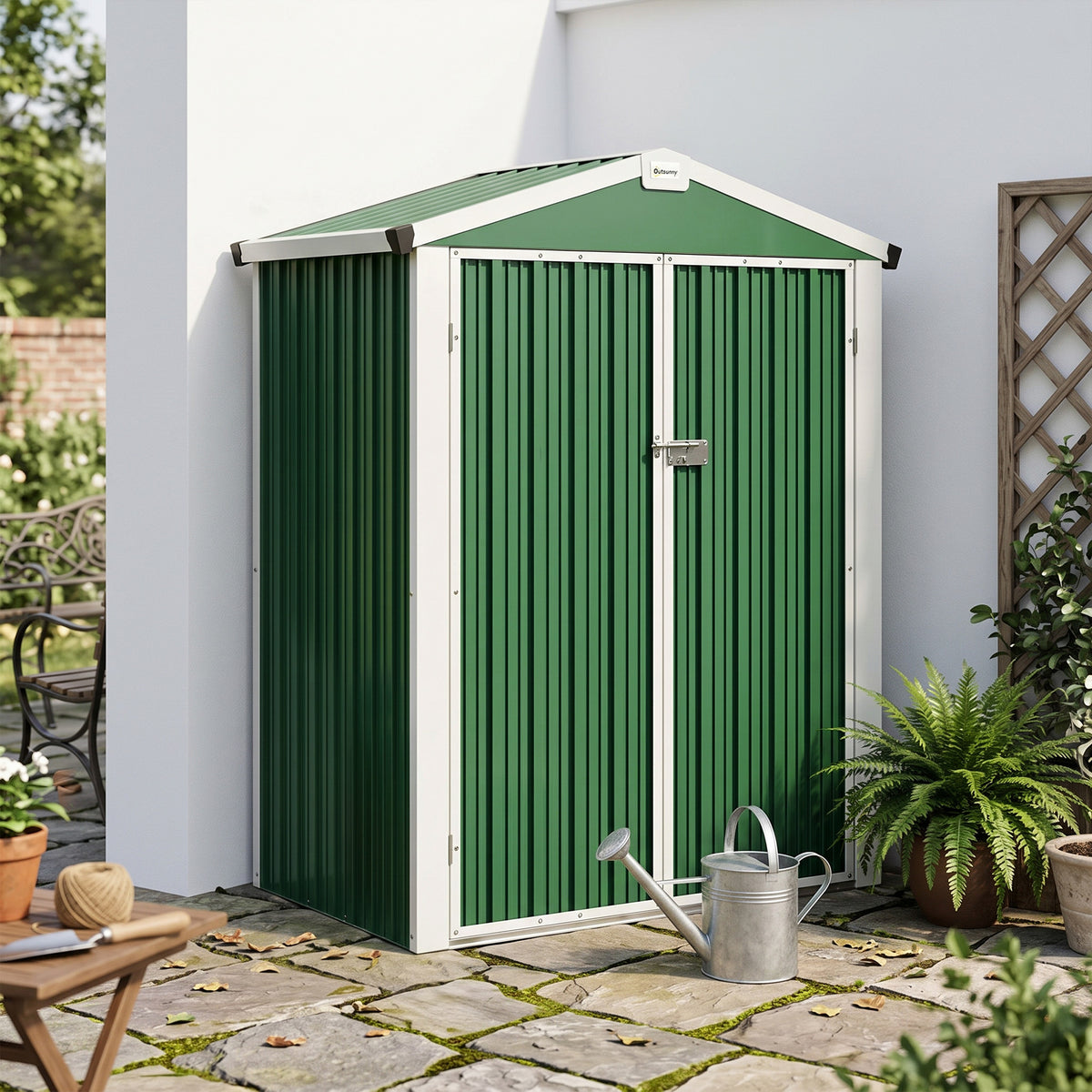 Outsunny Caseta De Jardín Exterior 1,1 M² 136x87x178 Cm Puertas Abatibles Verde_1