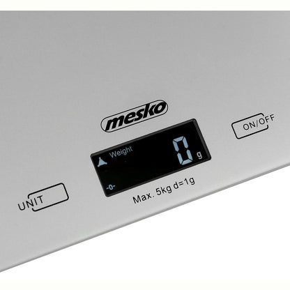 Báscula De Cocina Digital Extraplana, Plataforma Vidrio, Precisión 1gr Hasta 5 Kg, Función Tara Mesko Ms3145 Gris