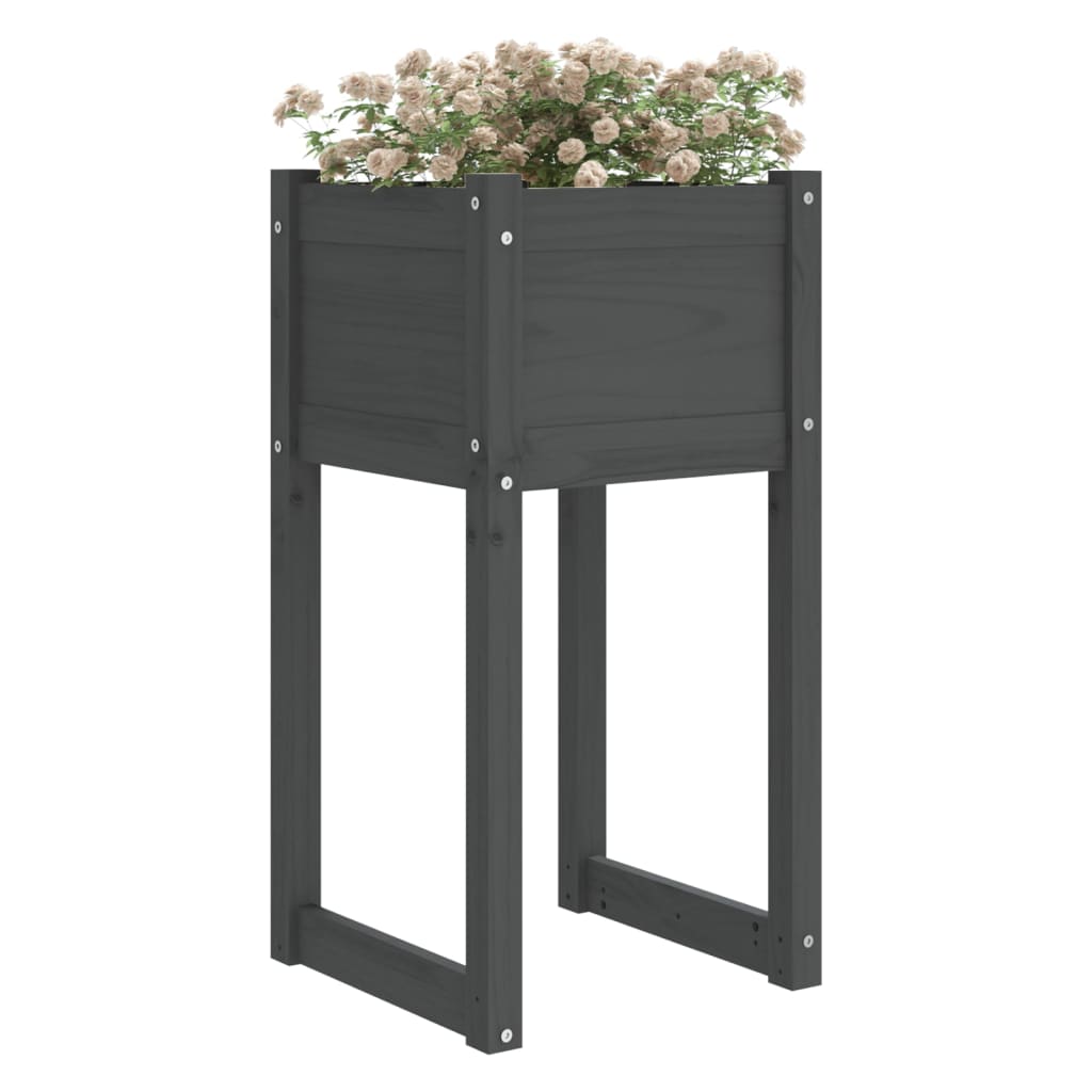 Jardinera 2 Unidades Madera Maciza De Pino Gris 40x40x81 Cm_2