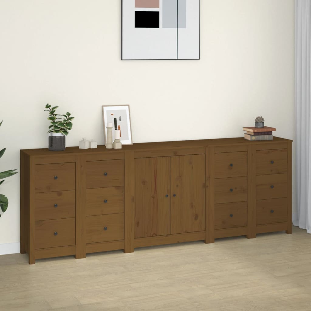 Aparador De Madera Maciza De Pino Marrón Miel 230 X 35 X 80 Cm_0