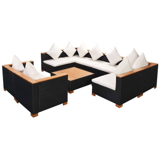 Vidaxl Set De Muebles De Jardín 9 Pzas Y Cojines Ratán Sintético Negro_0