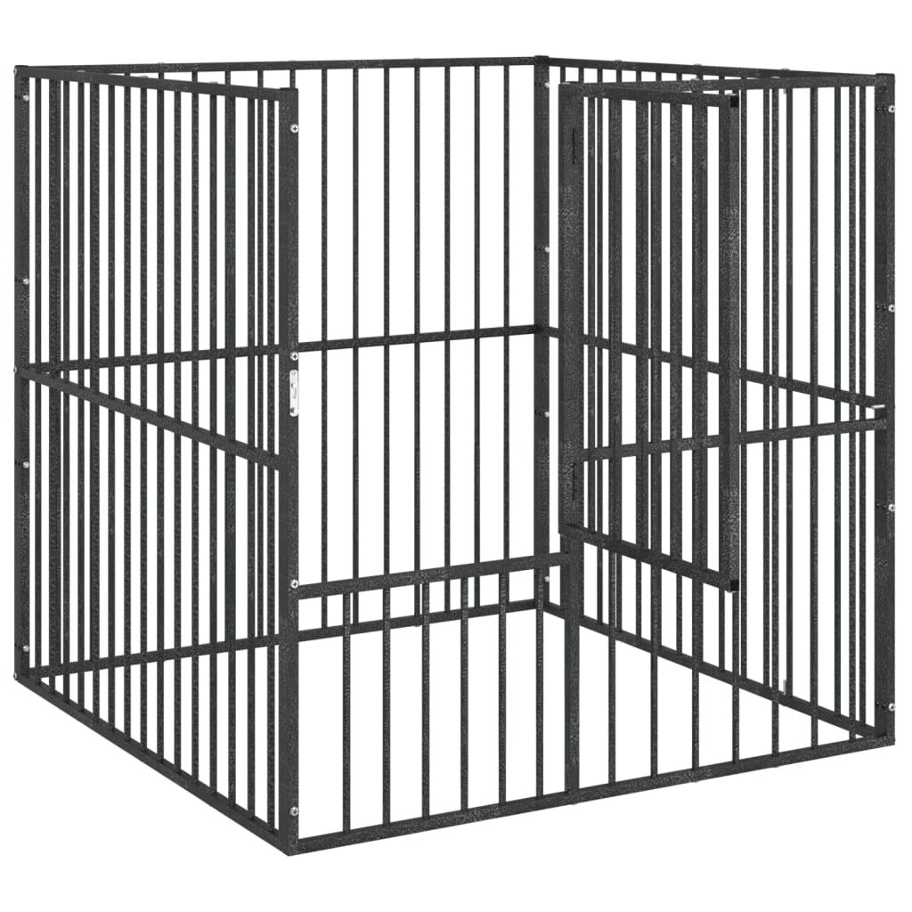 Vidaxl Corralito Para Perros Con 4 Paneles Acero Galvanizado Negro_3