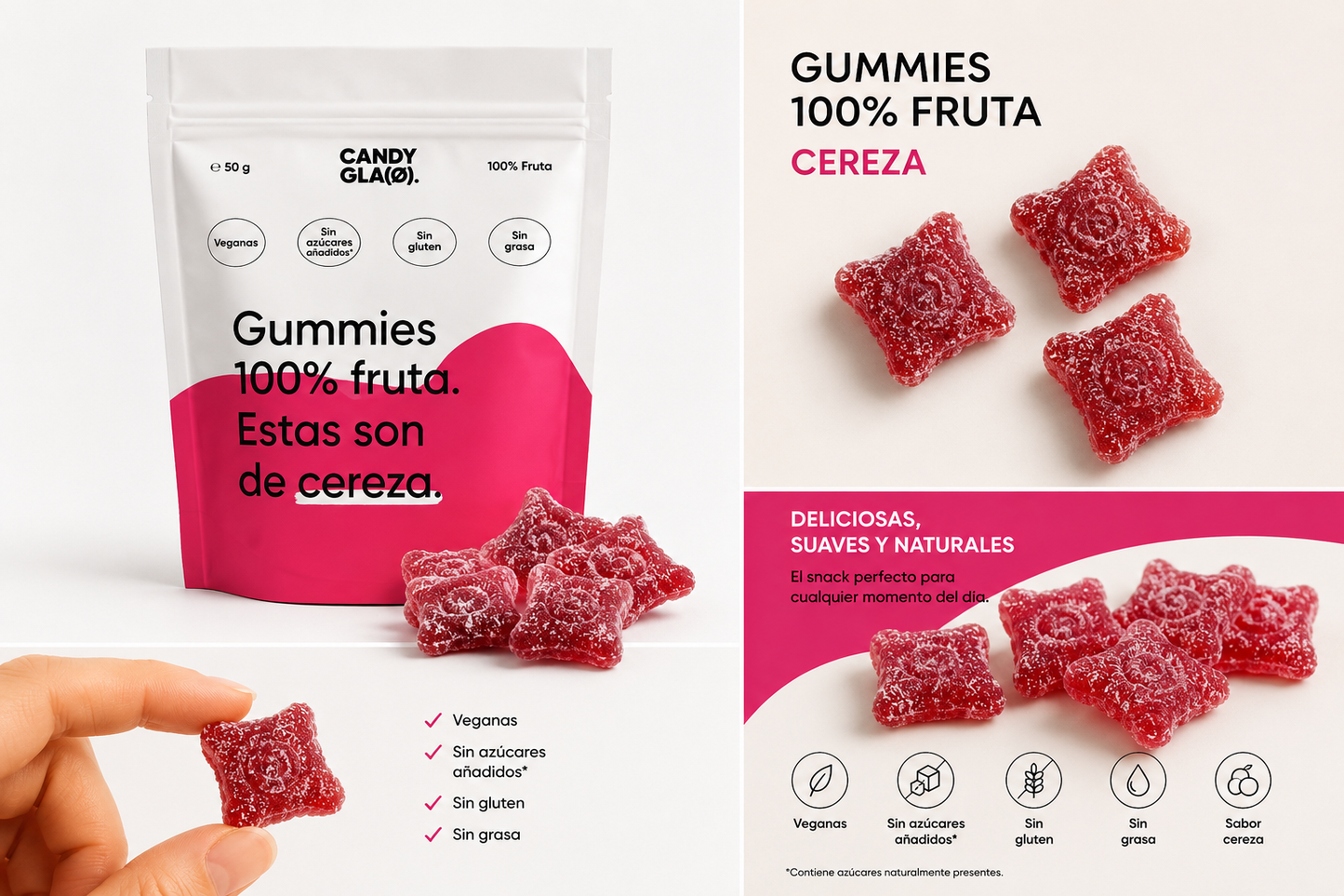 Gummies 100% Fruta Pack De 5 Cereza – Snack Saludable Vegano Sin Azúcares Añadidos_1