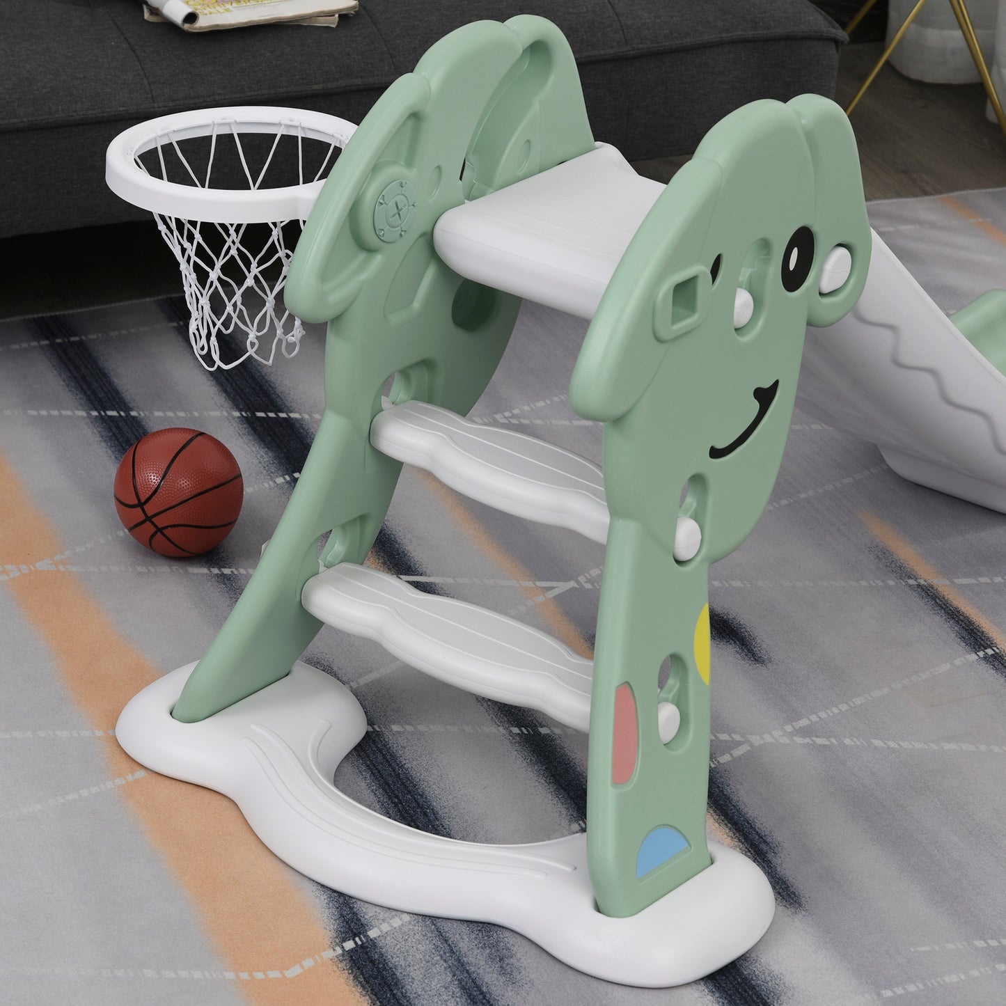 Homcom Tobogán Infantil Con Canasta Baloncesto Inflador 18-48 Meses 68x146x68cm_4