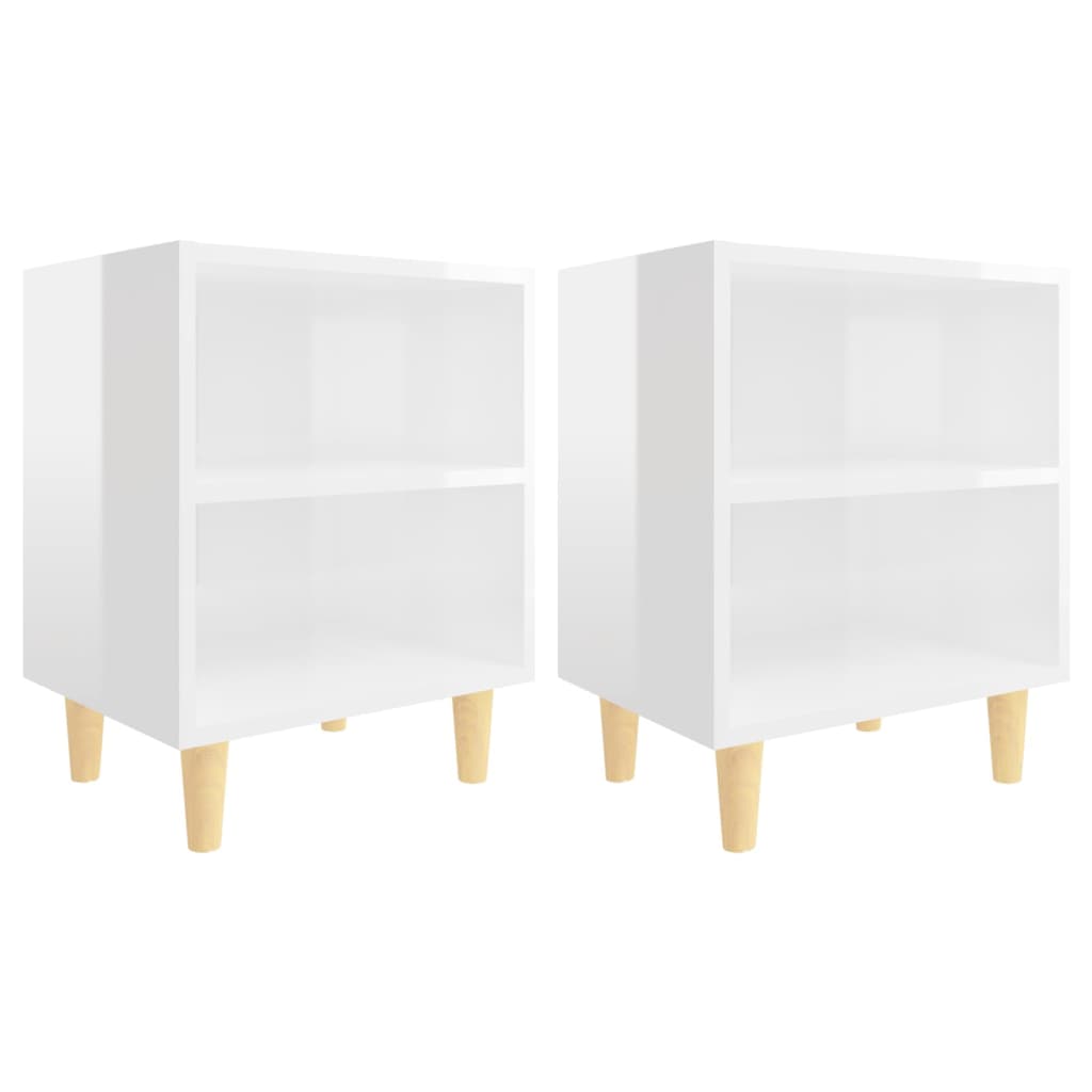 Mesitas De Noche Patas Madera 2 Uds Blanco Brillo 40x30x50 Cm_0