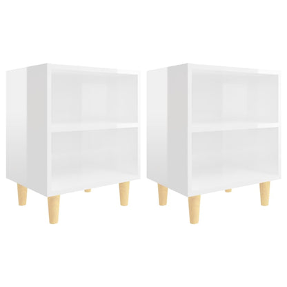 Mesitas De Noche Patas Madera 2 Uds Blanco Brillo 40x30x50 Cm_0