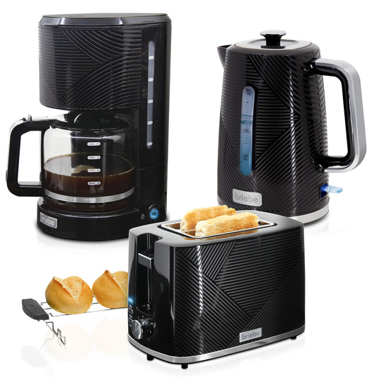 Briebe Elegance Set Tostador Pan Ranura Ancha 2 Rebanadas, Hervidor Agua Eléctrico 1,7l Cafetera 1,25l, Skt1178blk,negro_0