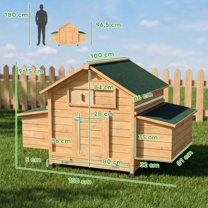 Pawhut Gallinero De Madera Para Exterior Con 2 Nidos 150x100x96,5 Cm Amarillo_2