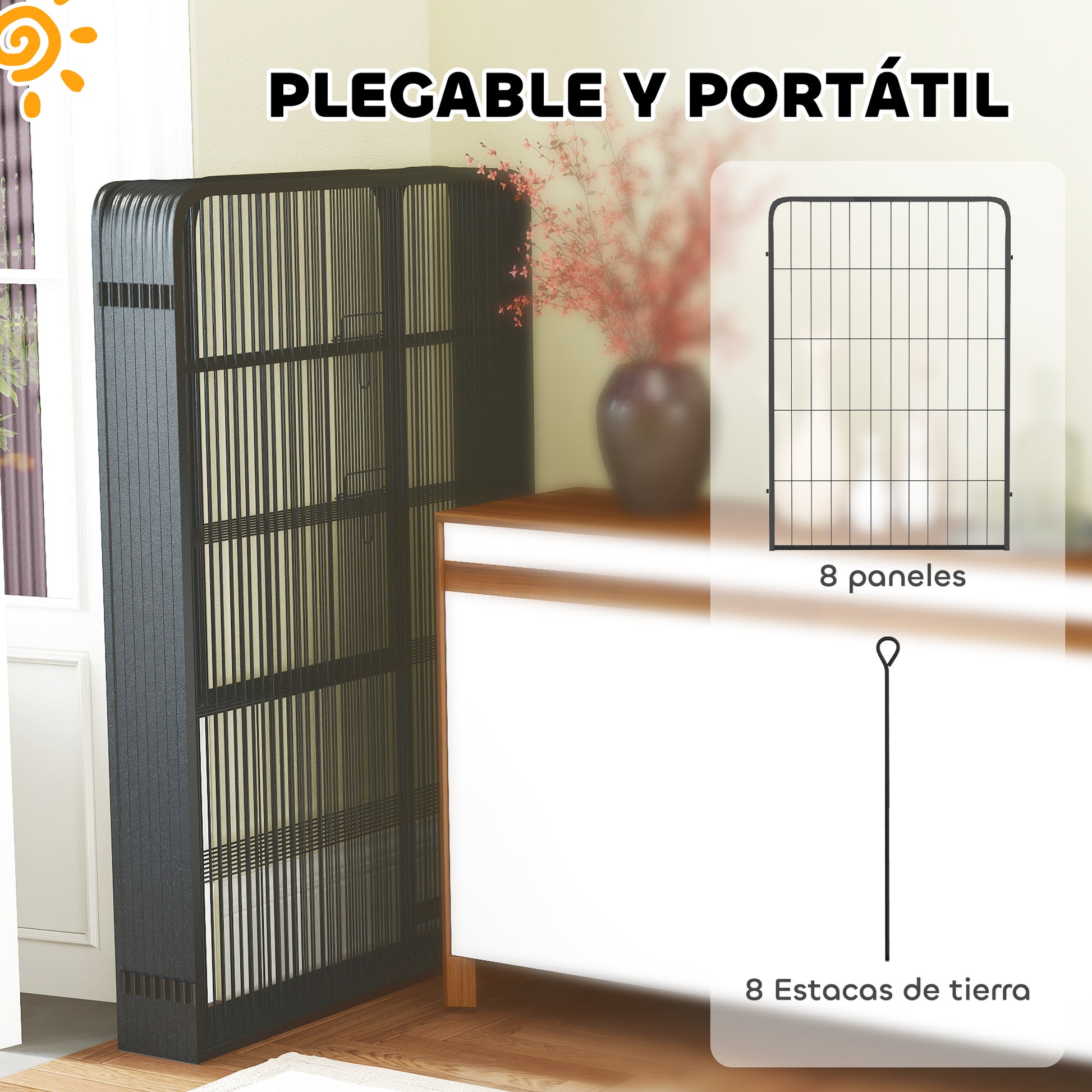 Pawhut Parque Para Perros De 8 Paneles De 100 Cm De Altura Con Puerta Negro_5