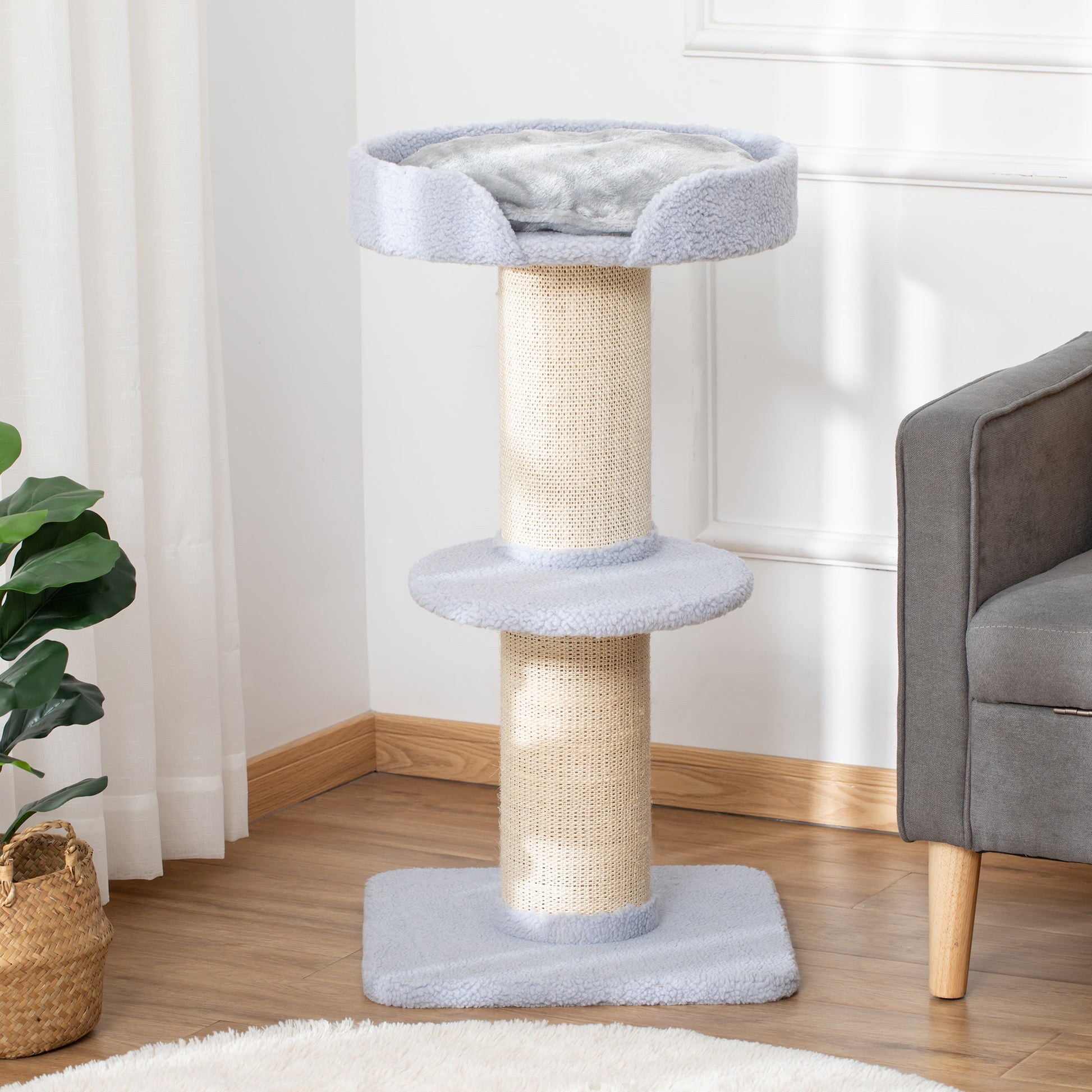 Pawhut Árbol Rascador Para Gatos Altura 91 Cm De 3 Niveles 45x45x91cm Azul Claro_4