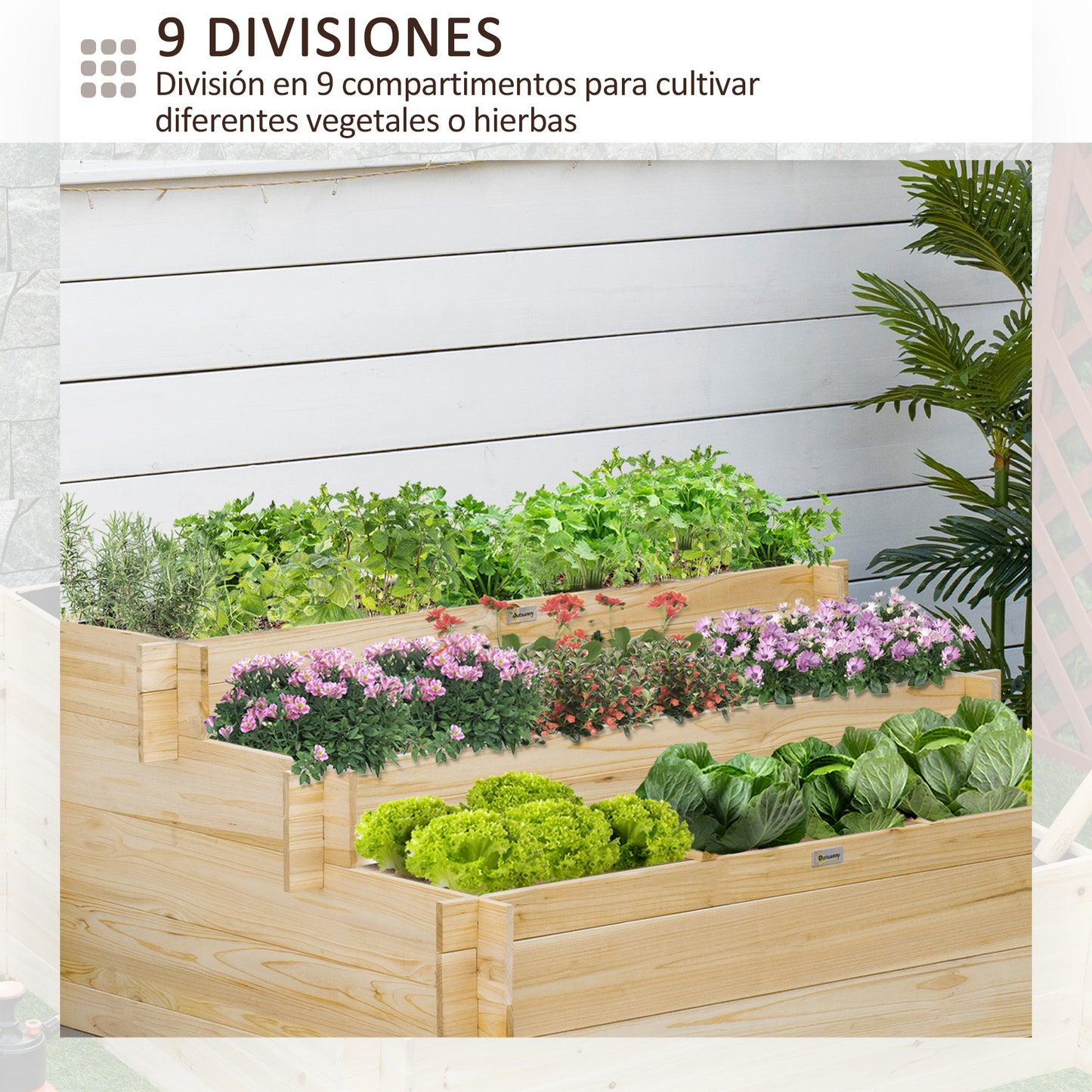 Outsunny Jardinera De Madera 3 Niveles Con Tela Geotextil Para Cultivos Plantas_4