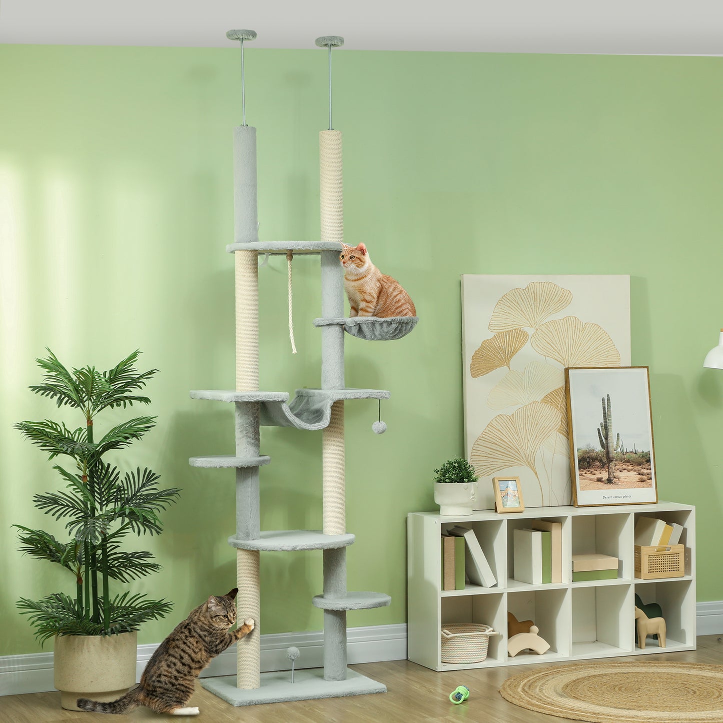 Pawhut Árbol Para Gatos De Suelo A Techo Con Altura Ajustable 225-255 Cm Gris_1