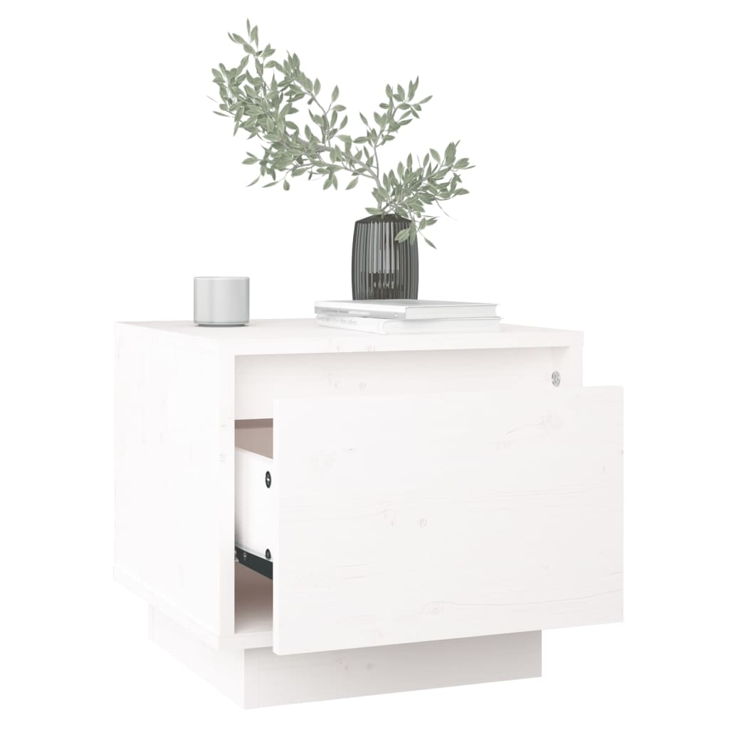 Mesita De Noche Madera Maciza De Pino Blanco 35x34x32 Cm_1
