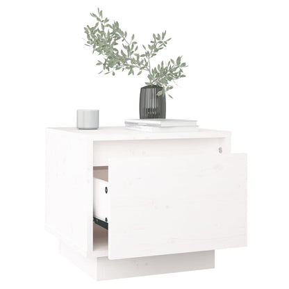 Mesita De Noche Madera Maciza De Pino Blanco 35x34x32 Cm_1