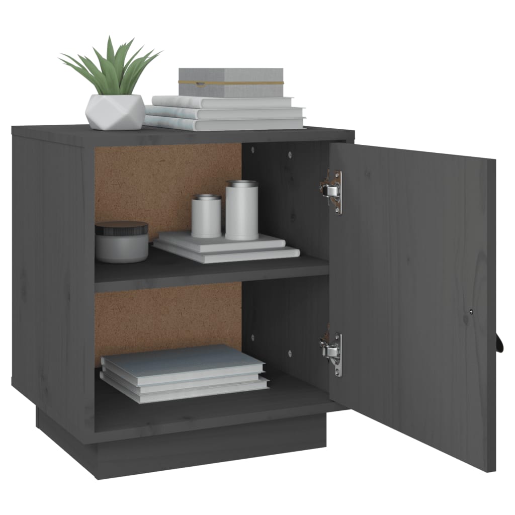 Mesitas De Noche 2 Uds Madera Maciza Pino Gris 40x34x45 Cm_3