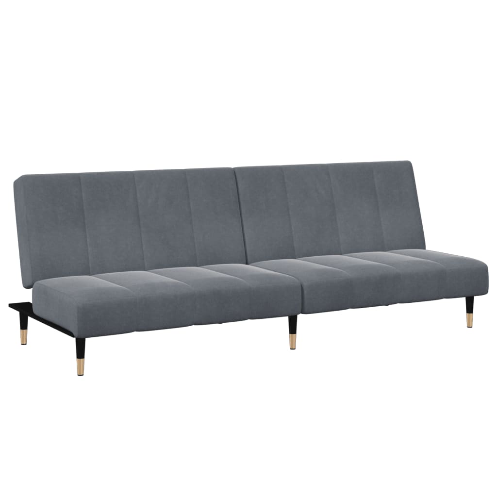Sofá Cama De 2 Plazas Con Taburete Terciopelo Gris Oscuro / Vetonek_0