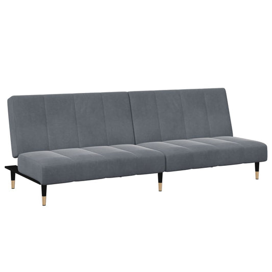 Sofá Cama De 2 Plazas Con Taburete Terciopelo Gris Oscuro / Vetonek_0