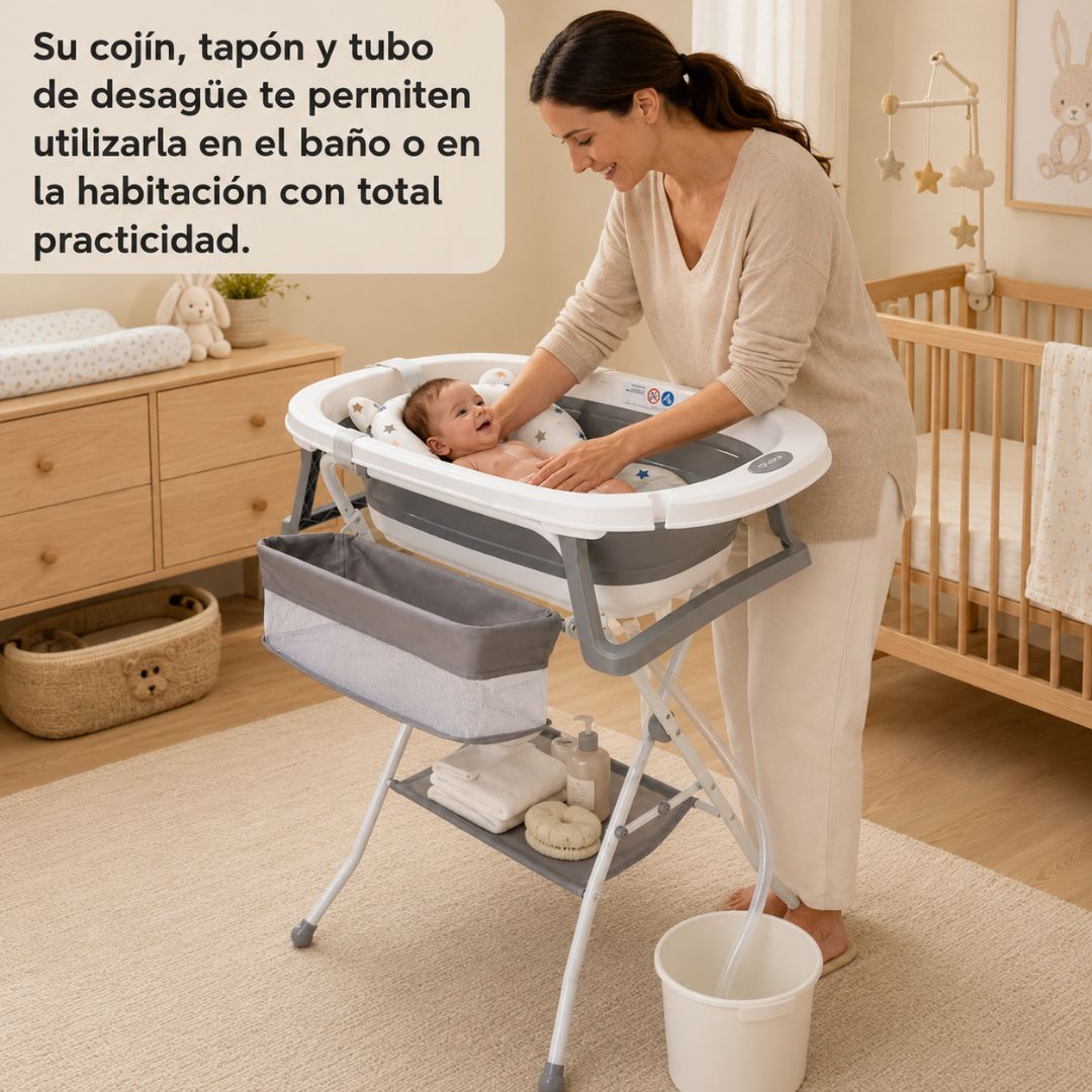 BATHBY | Bañera Plegable para Bebé con Cojín Reductor | Uso con o sin Soporte (Gris)_3