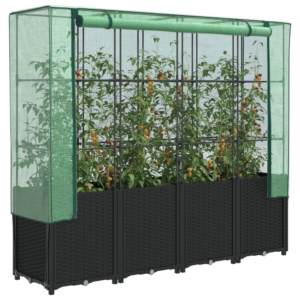 Jardinera Elevada Con Cubierta De Invernadero Aspecto Ratán 160x40x153 Cm_1