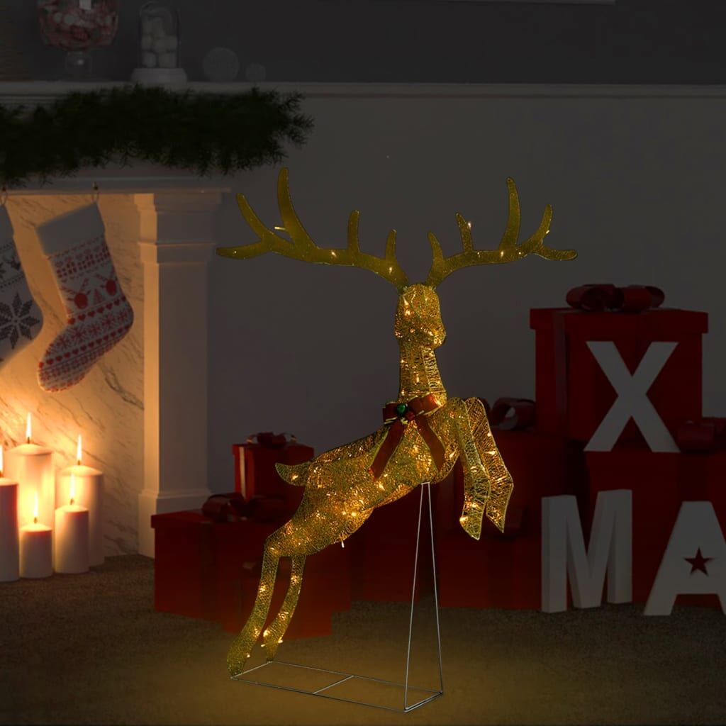 Vidaxl Reno Decorativo De Navidad Dorado 120 Leds Blanco Cálido_1