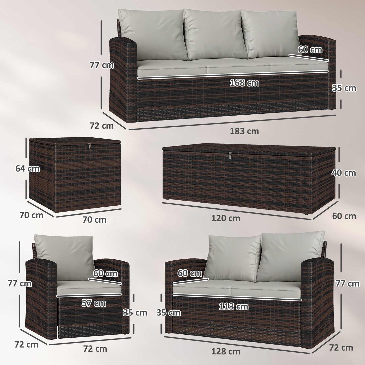 Outsunny Conjunto De Jardín Exterior De Ratán Sintético De 6 Piezas Beige_2
