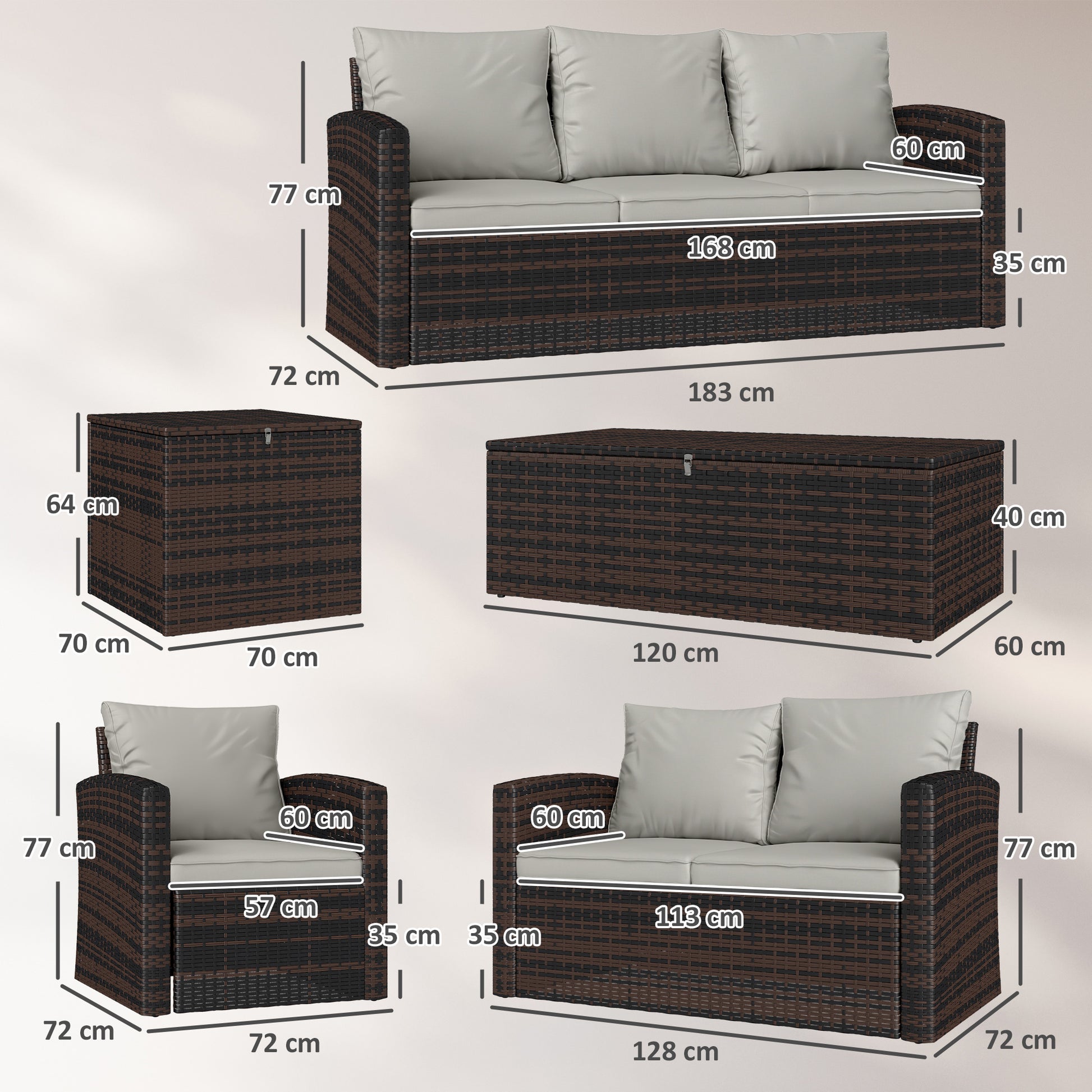 Outsunny Conjunto De Jardín Exterior De Ratán Sintético De 6 Piezas Beige_2