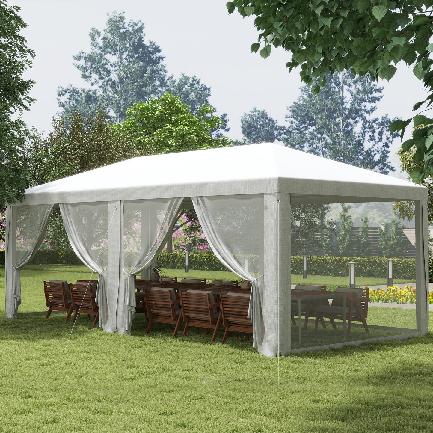 Outsunny Carpa De Jardín 6x3 M Con 6 Mosquiteras Laterales Blanco_1
