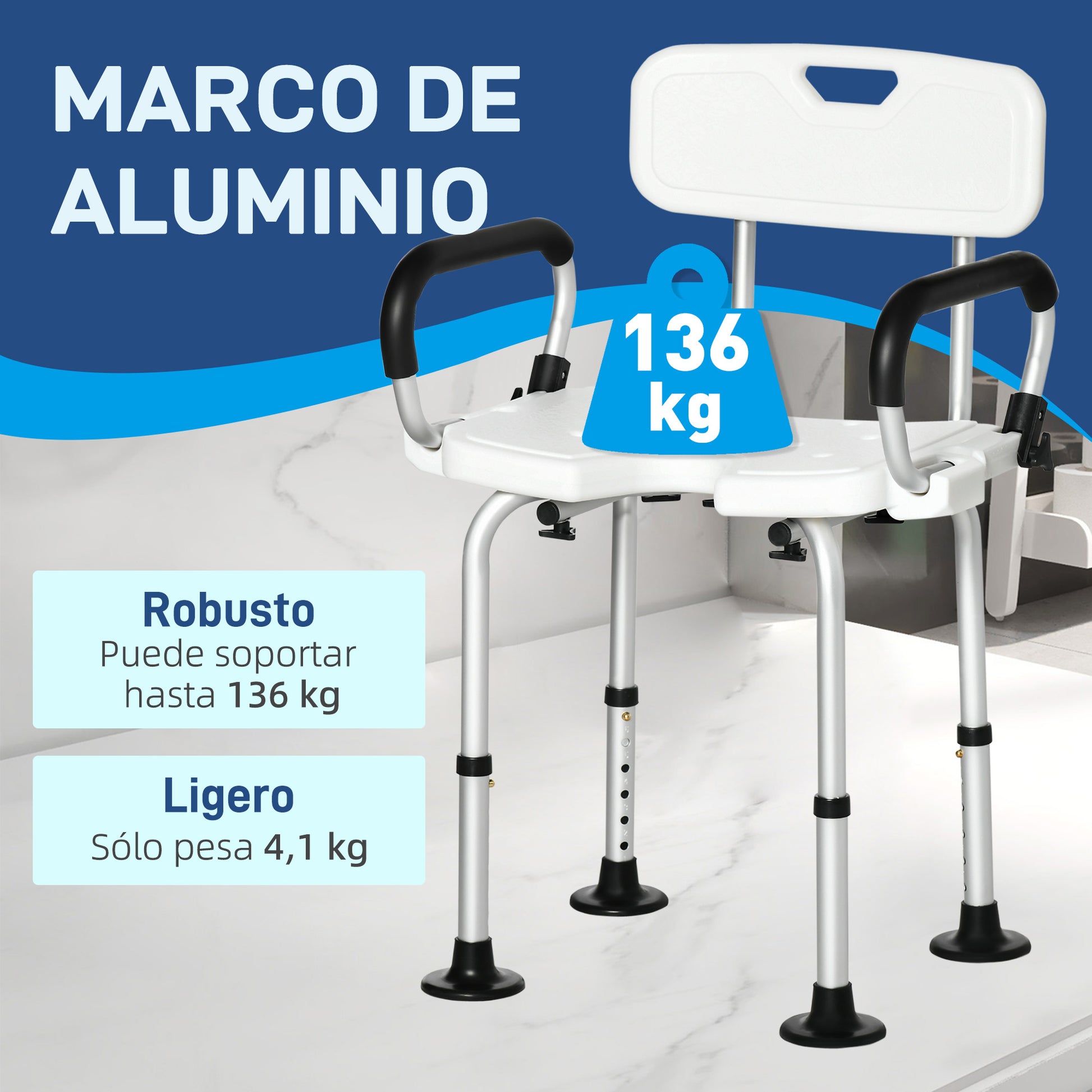 Homcom Silla Ducha Personas Mayores Antideslizante Con Altura Ajustable_3