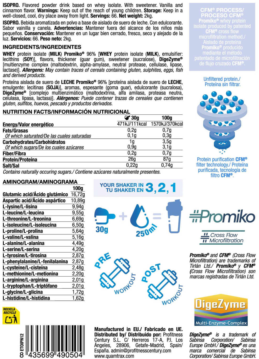 Isopro Cfm - 2kg - Vainilla Con Canela - Proteína De Aislado De Suero Isolate - Quamtrax_5