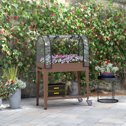 Outsunny Mesa De Cultivo Con Ruedas 80x40x120 Cm Con Cubierta Marrón_1