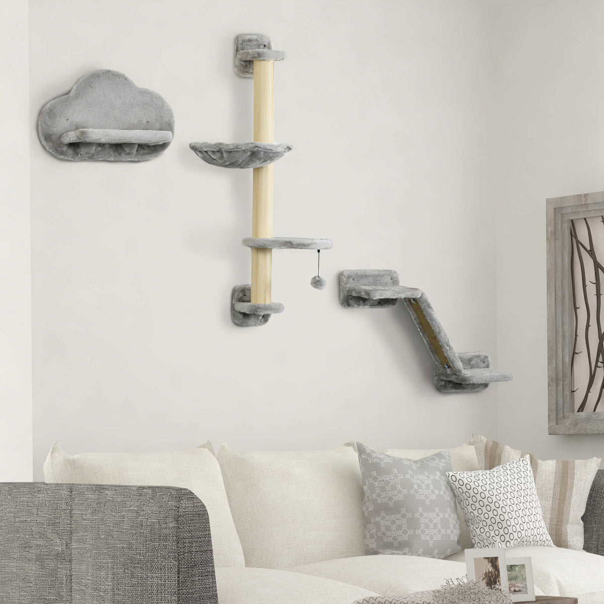 Pawhut Juego De Pared De Escalada Para Gatos De 3 Piezas Gris_1