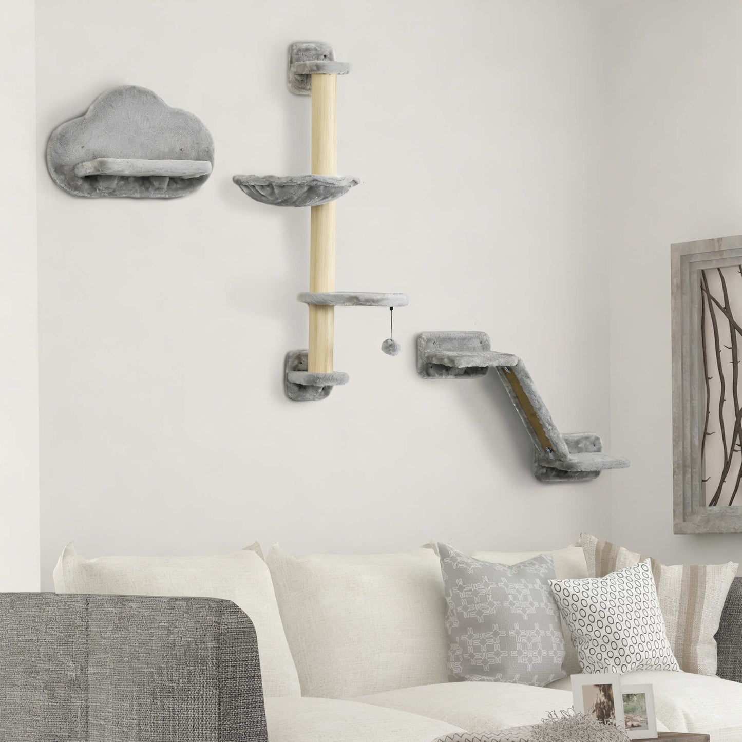Pawhut Juego De Pared De Escalada Para Gatos De 3 Piezas Gris_1