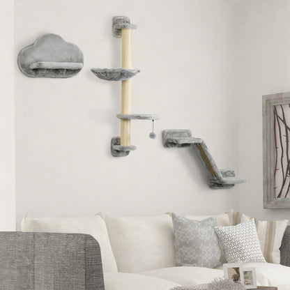 Pawhut Juego De Pared De Escalada Para Gatos De 3 Piezas Gris_1