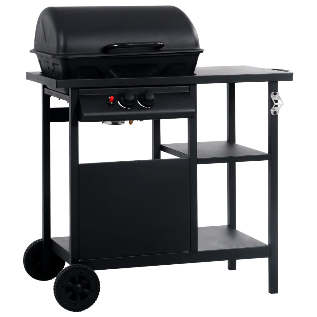 Vidaxl Barbacoa Portátil De Gas Con Mesita De 3 Estantes Negro_0