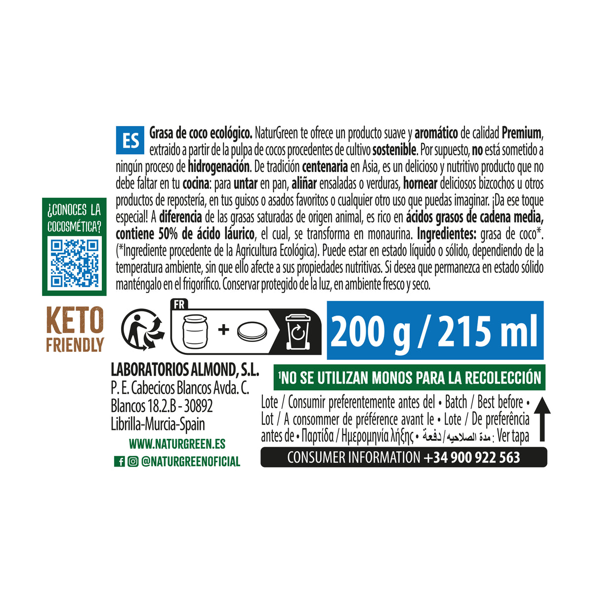 Grasa de Coco Bio NaturGreen 200 g