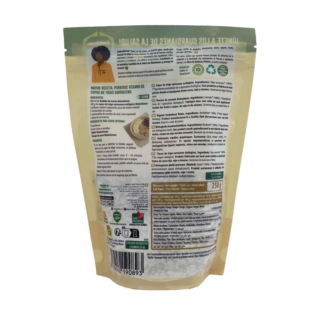 Packs 2 uds Copos de Trigo Sarraceno BIO Sin Gluten Naturgreen 2 uds de 250 g