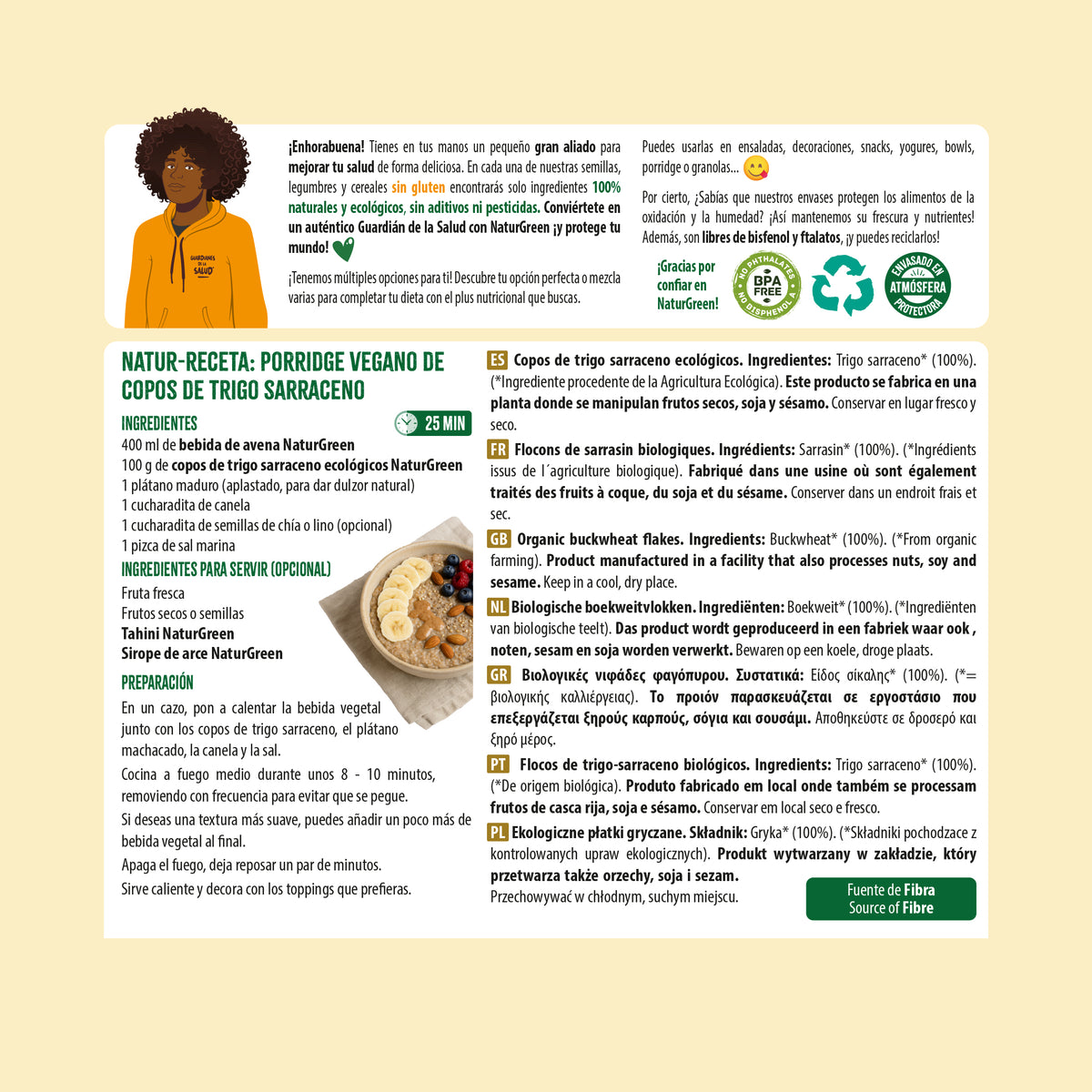 Copos de Trigo Sarraceno BIO Sin Gluten Naturgreen, 250 g