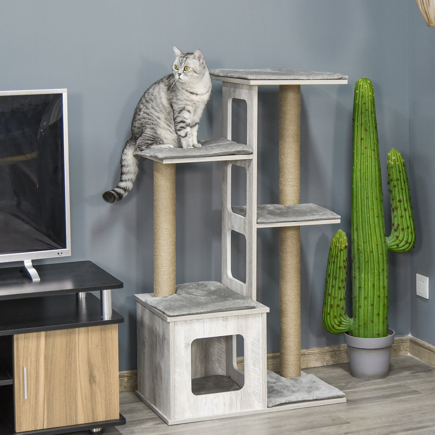 Pawhut Árbol Rascador Para Gatos Con Cueva Plataformas Y Postes De Rascar De_1