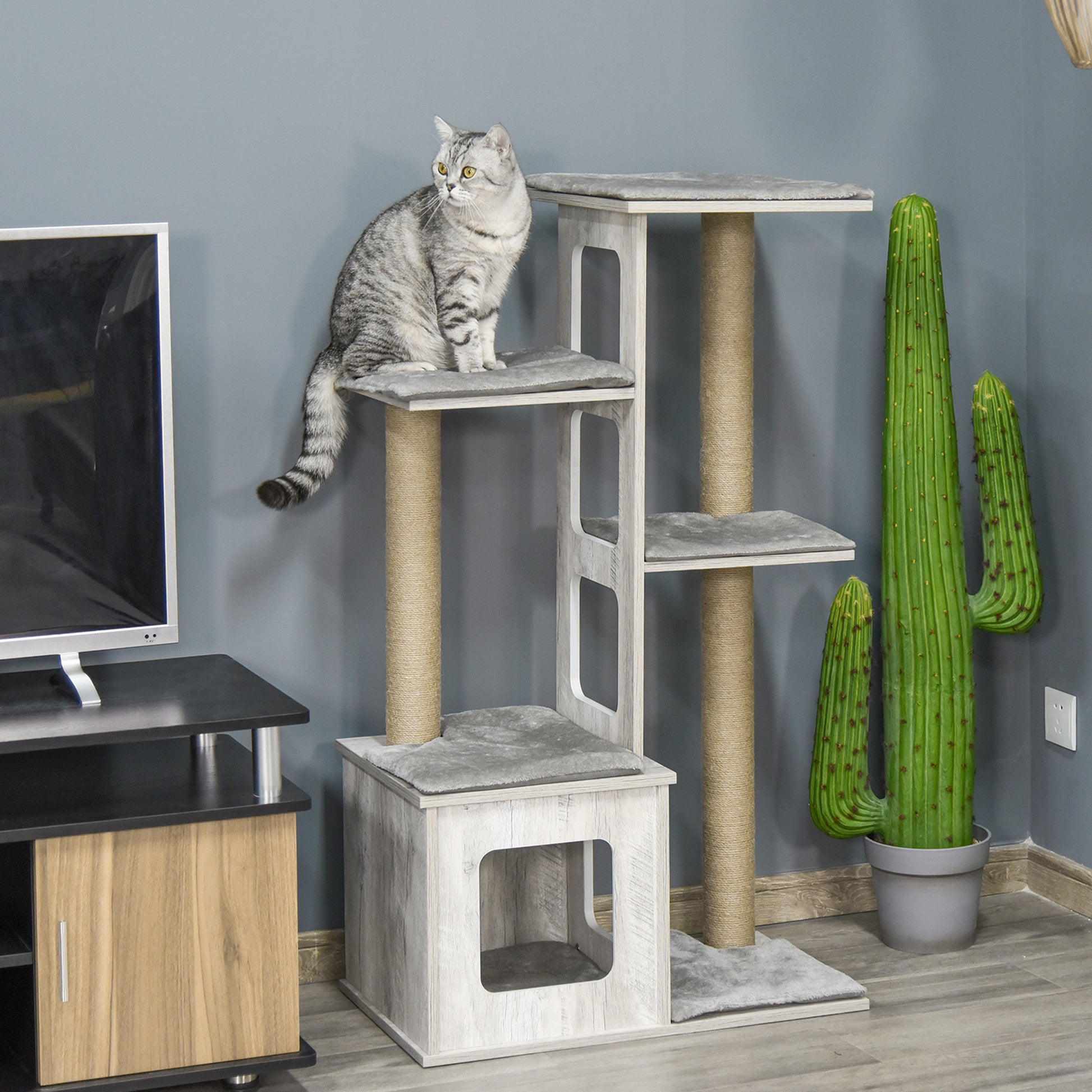 Pawhut Árbol Rascador Para Gatos Con Cueva Plataformas Y Postes De Rascar De_1