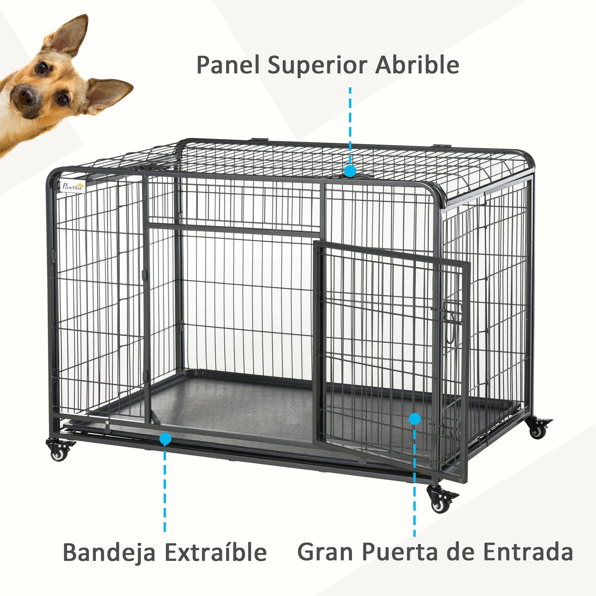 Pawhut Jaula De Metal Para Perros Plegable Con Ruedas Bandeja Extraíble_3
