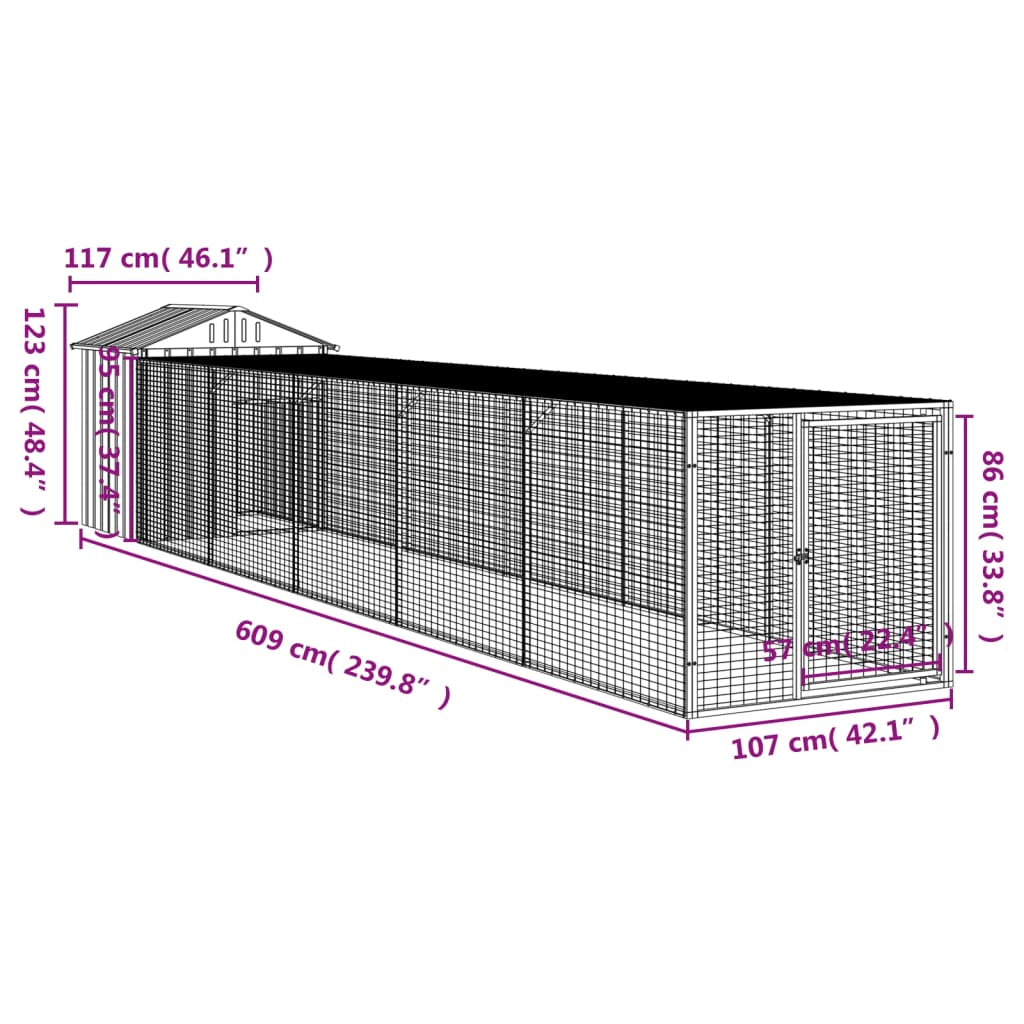 Vidaxl Gallinero Con Corral Acero Galvanizado Gris 117x609x123 Cm_2