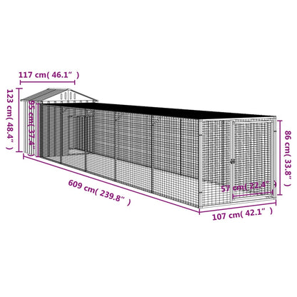 Vidaxl Gallinero Con Corral Acero Galvanizado Gris 117x609x123 Cm_2