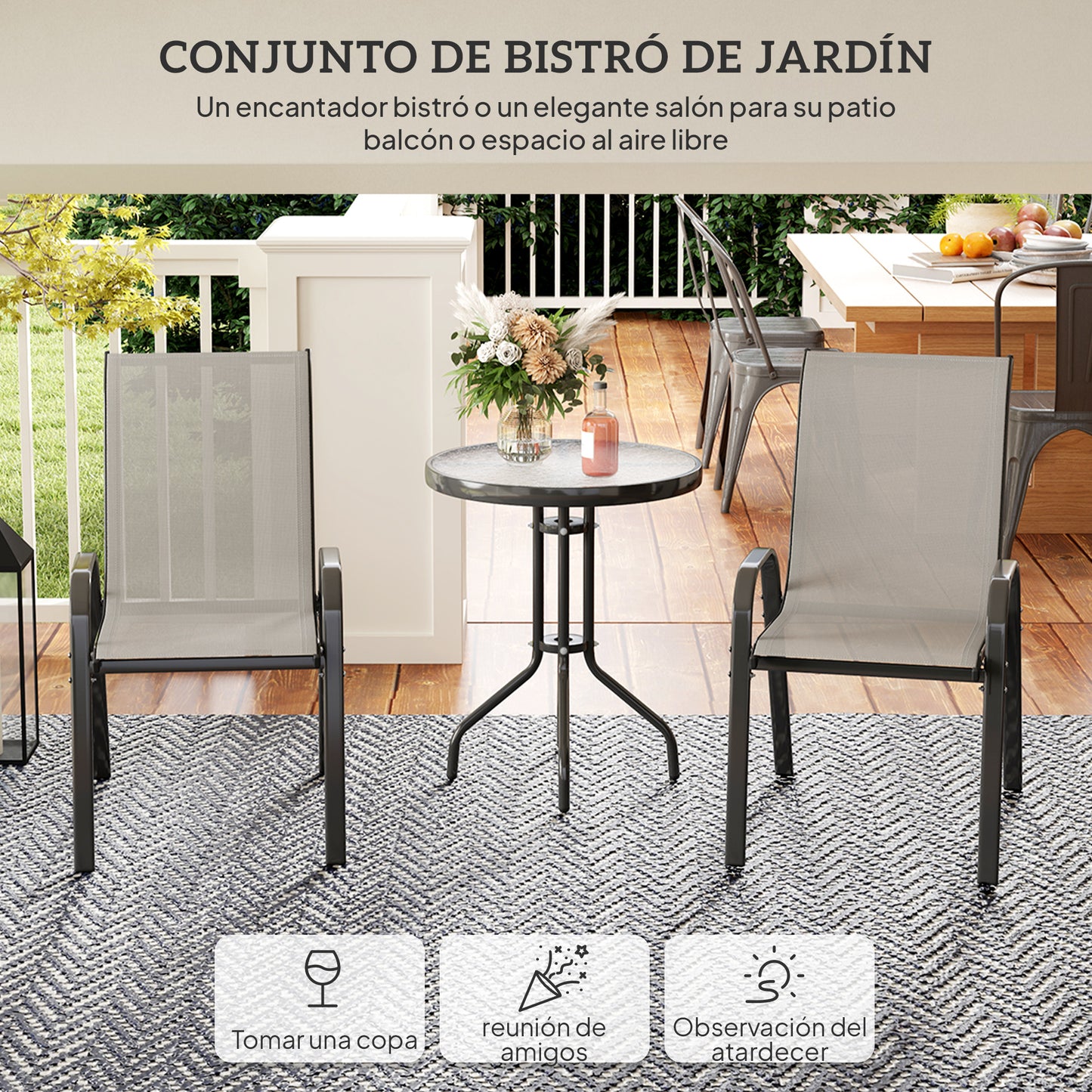Outsunny Conjunto De Mesa Y Sillas De Terraza Exterior De 3 Piezas_3