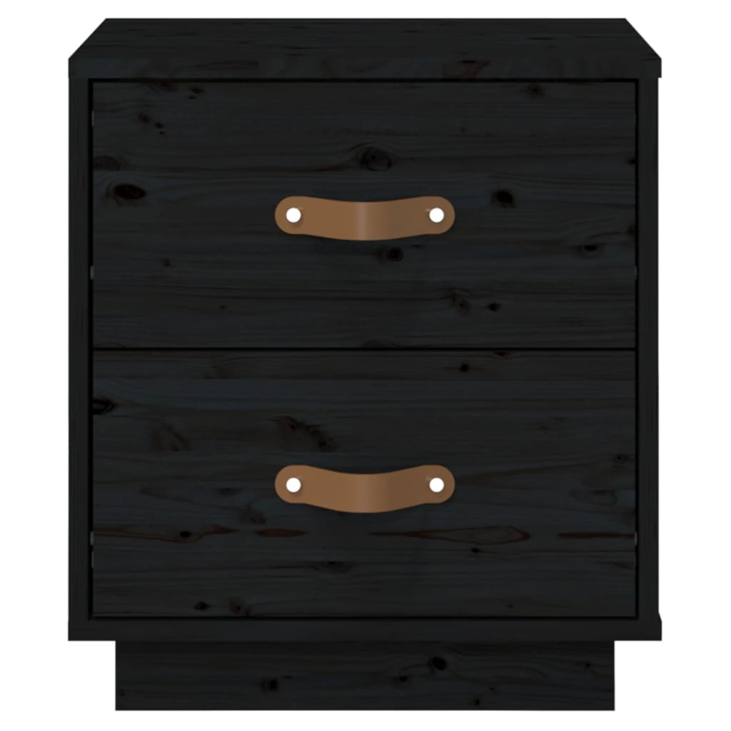 Mesita De Noche Madera Maciza De Pino Negro 40x34x45 Cm_3