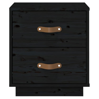 Mesita De Noche Madera Maciza De Pino Negro 40x34x45 Cm_3