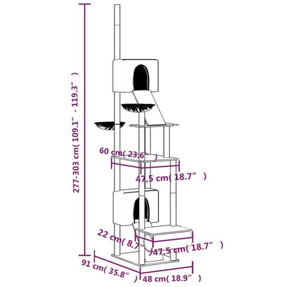 Vidaxl Árbol Rascador Para Gatos Suelo A Techo Gris Oscuro 277-303 Cm_2