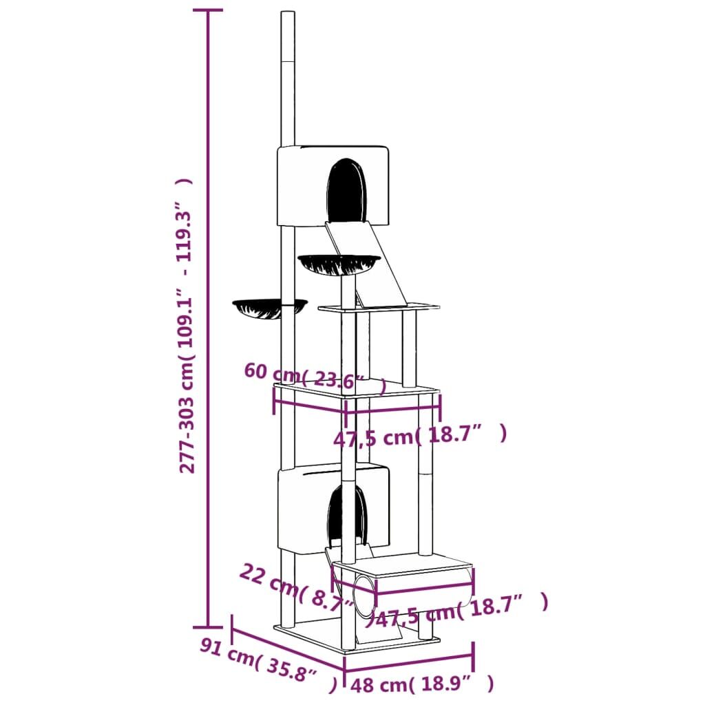 Vidaxl Árbol Rascador Para Gatos Suelo A Techo Gris Claro 277-303 Cm_2